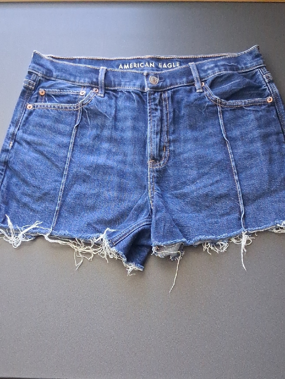 American Eagle Relaxed Denim Cut Off Raw Hem Shorts Denim 10